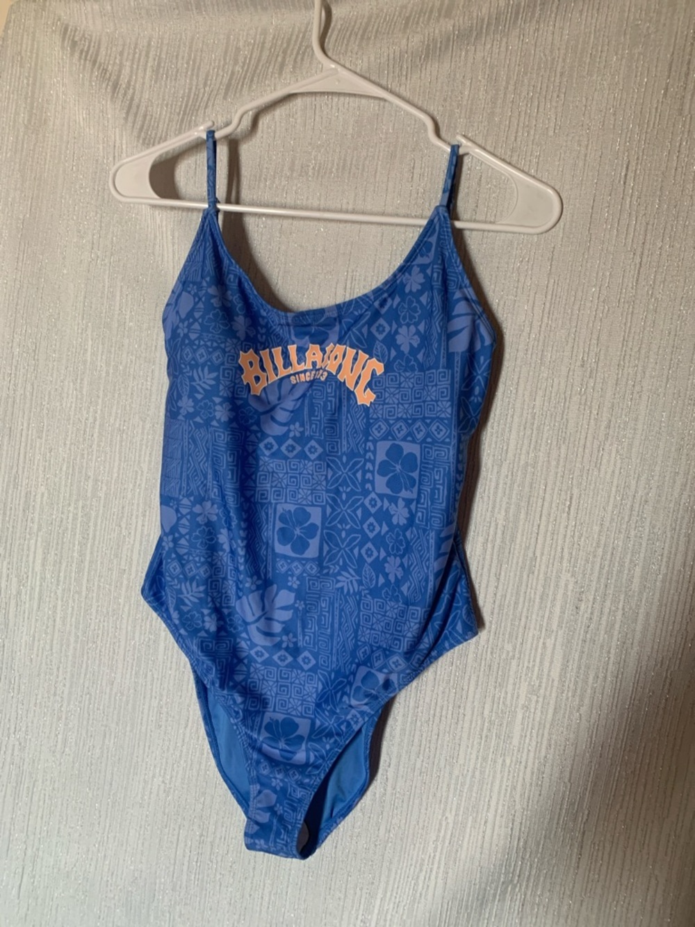 Billabong Blue Floral-Print One-Piece Swimsuit with Peach Logo